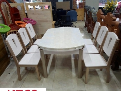 THANH LÝ  Bàn Ăn Mặt Đá Cẩm Thạch Trắng Xếp Gọn