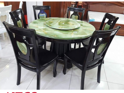 Thanh lý Bàn Ăn Mặt Đá Cẩm Thạch Tròn Cao Cấp 6 Ghế