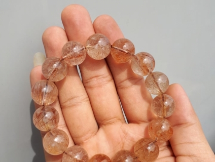 Vòng tay thạch anh tóc nâu- đỏ 14li