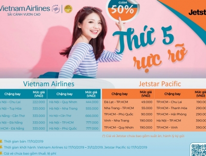 Thỏa sức du lịch khuyến mãi giảm 50% giá vé Vietnam Airlines
