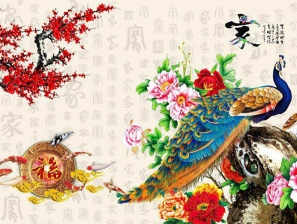 Gạch tranh trang trí chim công