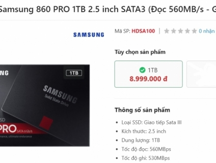 Cần bán: SSD Samsung 860 PRO 1TB 2.5 chưa qua sử dụng