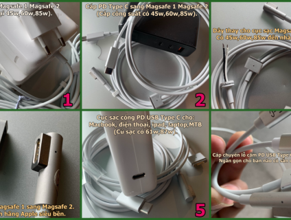 Sạc Macbook: Magsafe 1 Magsafe 2 ,Type C (USB-C), Dây thay thế free
