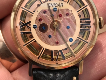 Giao lưu đồng hồ Enica vỏ vàng đúc 18k, mặt độ độc, size 35