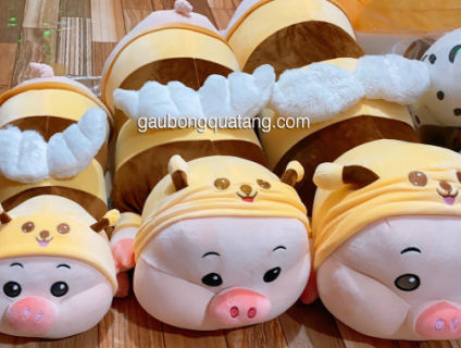 Gấu bông heo cosplay ong vàng dạng nằm.