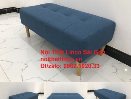 Ghế đôn sofa chân gỗ chữ nhật xanh dương mini nhỏ rẻ | Nội thất Linco