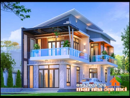 Mẫu biệt thự 2 tầng mái lệch 85m2 kiểu dáng đẹp mới tại Bình Phước