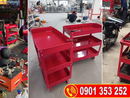 Xe đẩy dụng cụ, kệ đựng đồ nghề đa năng dùng trong gara, tiệm xe máy