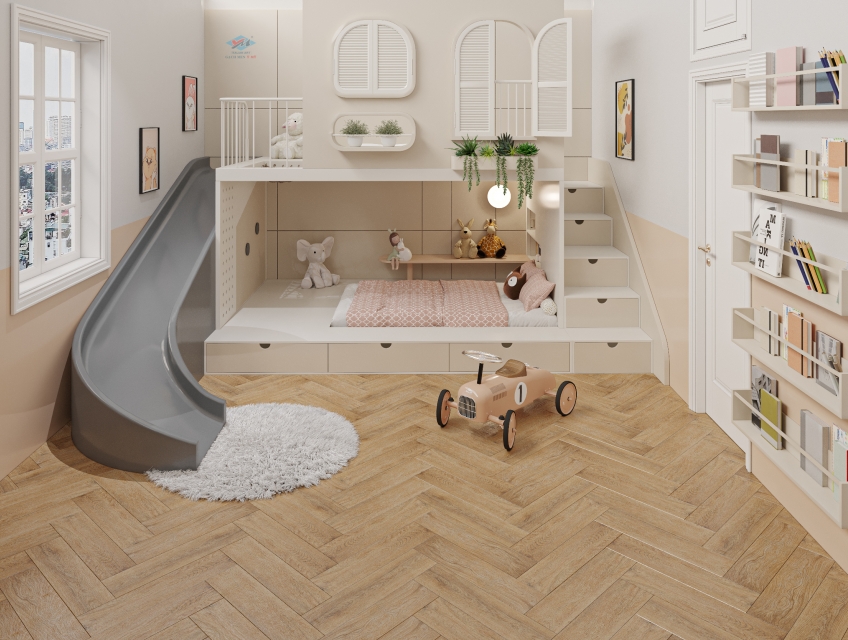 GẠCH LÁT NỀN VÂN GỖ Ý MỸ – THAY GỖ CHĂM SÓC CHO CON