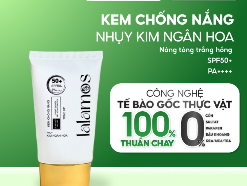 Kem chống nắng Lalamos nhụy kim ngân hoa nâng tone SPF 50+ PA++++ 50ml