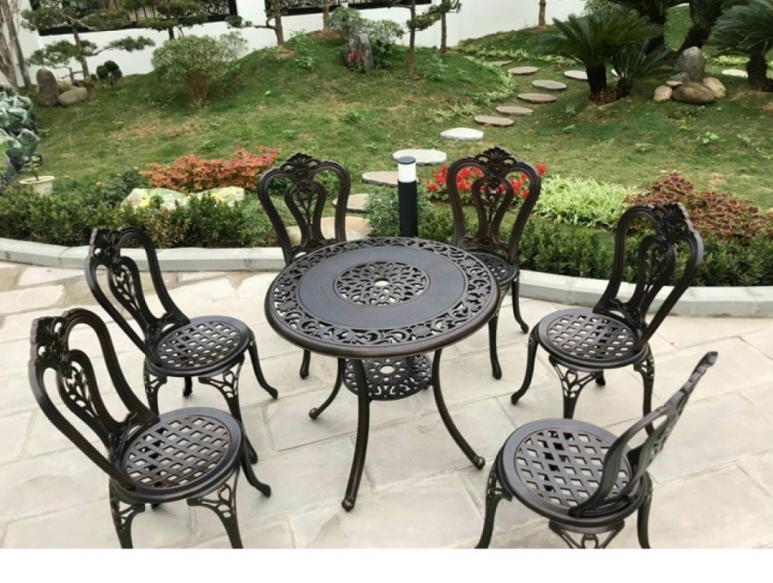 Bàn Ghế Sân Vườn Ngoài Trời Nhôm Đúc BA-D80-6GN
