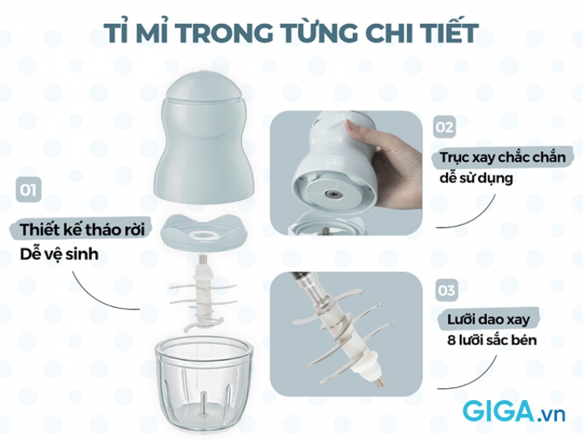 Máy xay Bear 0.3L 8 lưỡi GR-B03V8 thiết kế tinh tế, hiện đại