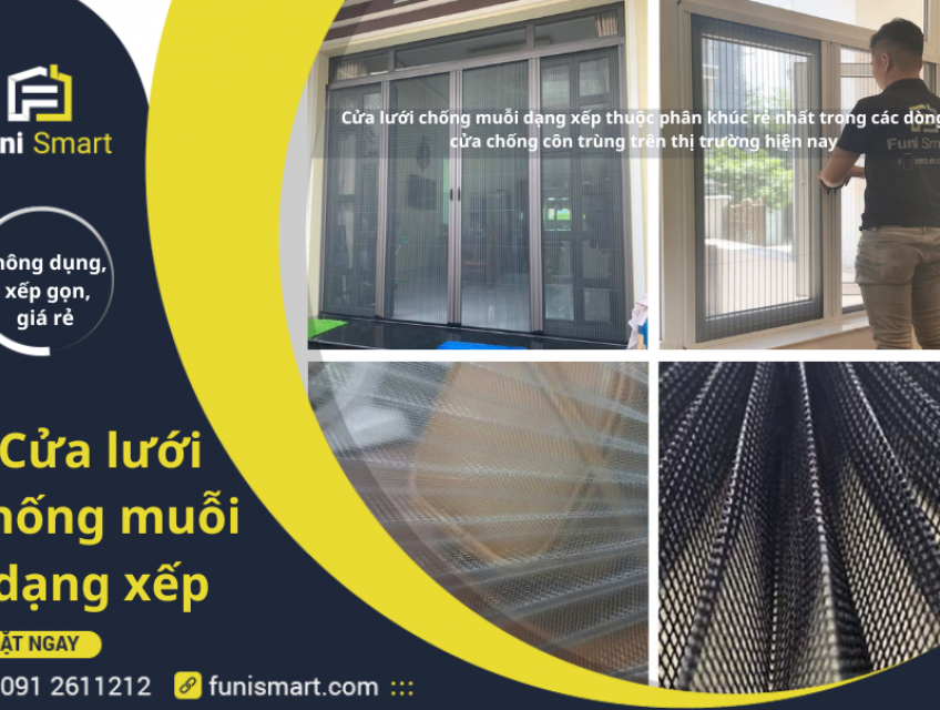 Cửa Lưới Chống Muỗi, Côn Trùng Dạng Xếp Cao Cấp Giá Chỉ Từ 530k/m2