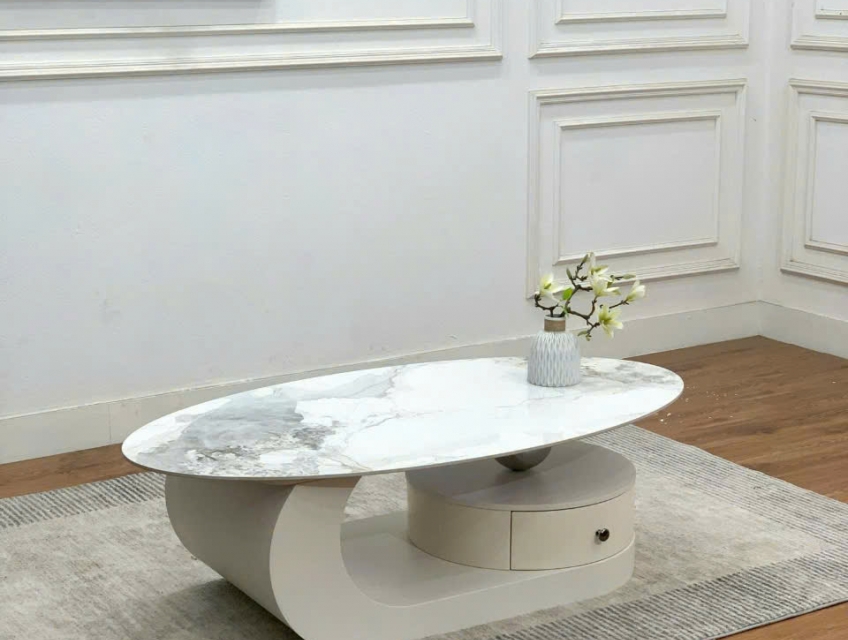 Bàn trà Elip nhập khẩu mặt đá ceramic thân gỗ mdf TQCVN-3009