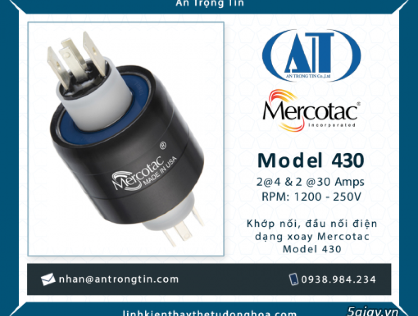 Khớp nối điện quay Mercotac model 430 cho hệ thống robot và tự động