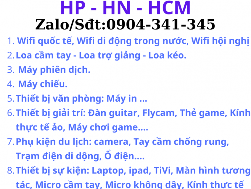 Cho Thuê Thiết Bị Phục Vụ Sự Kiện, Hội Nghị, Du Lịch... Zalo/Sđt 09043