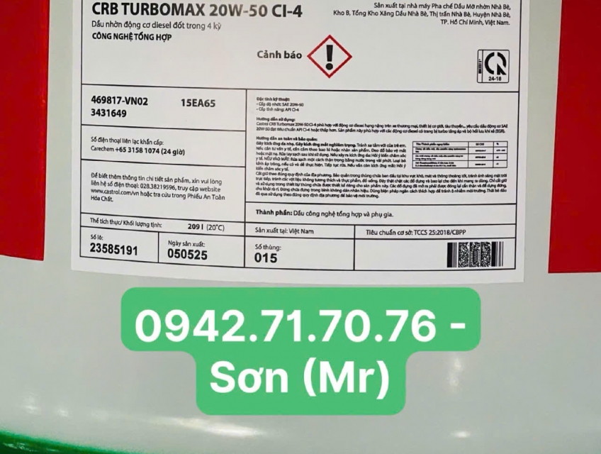 Dầu Nhớt Castrol CRB Turbomax 20W50 CI-4 209L Chính Hãng, Giá Tốt