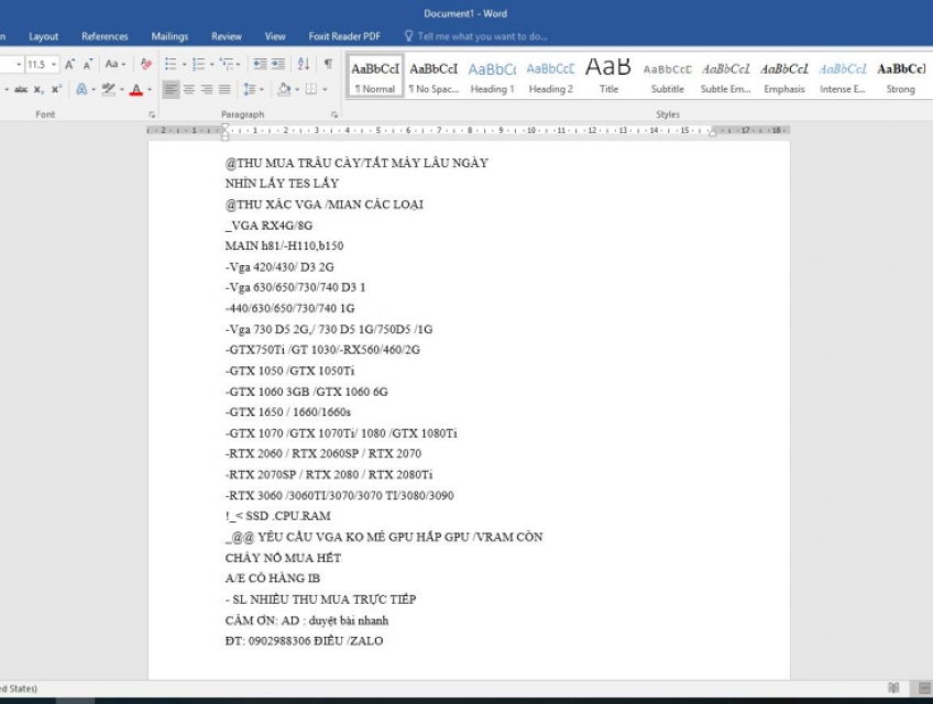 THU VGA TRÂU CÀY & XÁC VGA CÁC LOẠI