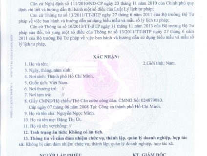 Dịch vụ làm phiếu lý lịch tư pháp số 2 nhanh và vắng mặt
