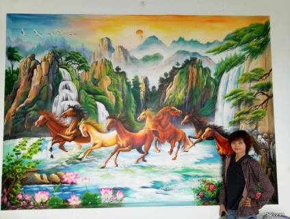 Họa sỹ Nguyễn Thơm chuyên vẽ tranh tường, phòng khách, nhà ăn,nhà hàng