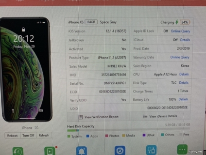 iPhone Xs Grey 64G Quốc Tế Xách tay - Đẹp 99,99 Mới sạc 1 lần