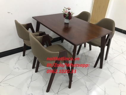 Bộ bàn ăn 4 ghế màu nâu chữ A bọc simili (giả da) đẹp giá rẻ Nội thất