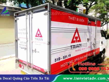 Dán Decal Quảng Cáo Trên Xe Tải Cho Cty Taian chuyên thiết bị điện