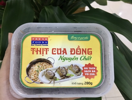 Cua đồng xay đã lọc sạch bã cấp đông hộp và túi