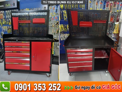 Tủ treo dụng cụ cơ khí, xe đẩy 3 ngăn kèm giá treo