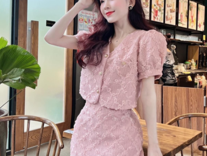 Set Áo Dạ Tweed Croptop kèm Chân Váy