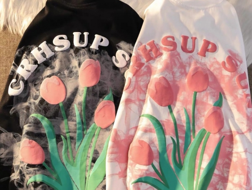 Áo phông hoa tulip tay lỡ