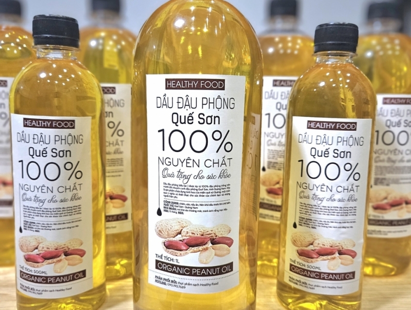 Dầu đậu phộng Quế Sơn 1 Lít, (Dầu lạc), dầu ăn tự ép sạch 100% nguyên
