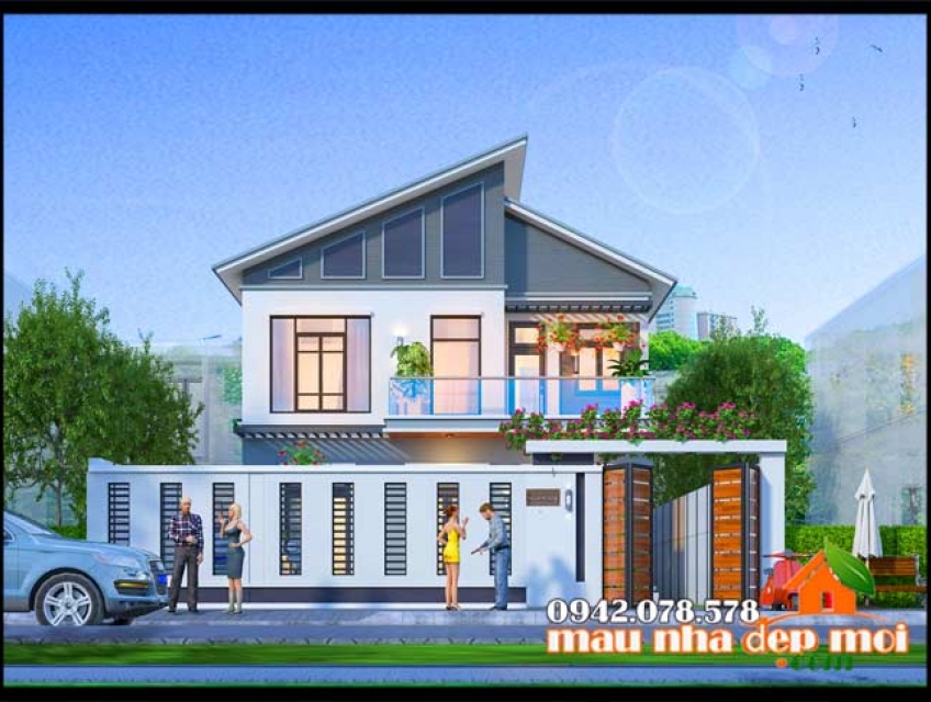 Nhà phố 2 tầng mái lệch 100m2 thiết kế độc đáo, không gian sống thoải
