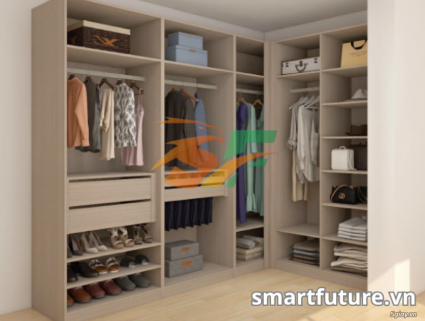 Tủ quần áo chữ L thiết kế hiện đại tinh tế