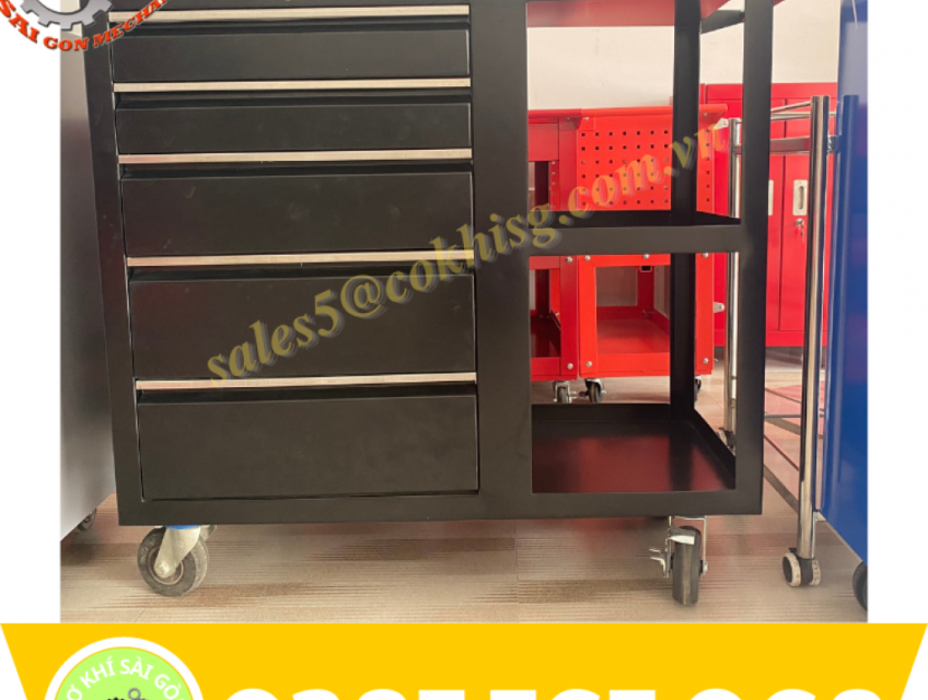 Xe đẩy dụng cụ đồ nghề 5 ngăn 3 tầng