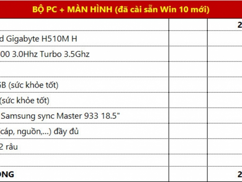 Máy bàn PC + màn hình, cấu hình i5 7400, ram dd4 8GB, SSD 128GB