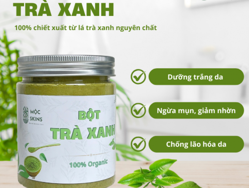 Bột Trà Xanh Đắp Mặt Nhà Mộc Skins Giảm Mụn, Trắng Da Hiệu Quả