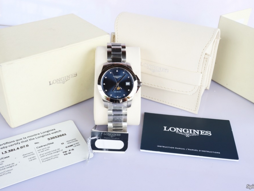 Longines Conquest Nữ xanh Blue Lịch Moonphase Kim Cươg Mới 100% Fulbox