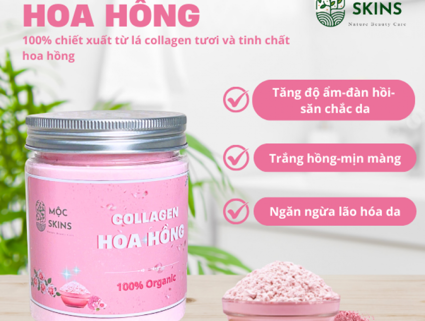 Bột Đắp Mặt Nạ Collagen Hoa Hồng Mộc Skins” Sáng Da Chống Lão Hoá