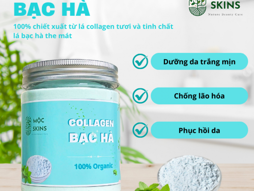 Bột Collagen Bạc Hà Mộc Skins Dưỡng Trắng Da Cấp ẩm Chống Lão Hóa Ngừa