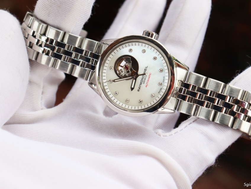 ĐH Nữ Raymond Weil Automatic - Mặt Xà Cừ -Thiết kế lộ Tim - Kim Cương