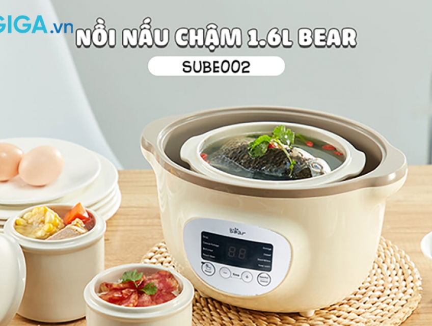 Nồi nấu chậm 1.6L Bear SUBE002 món ăn ngon, an toàn cho bé