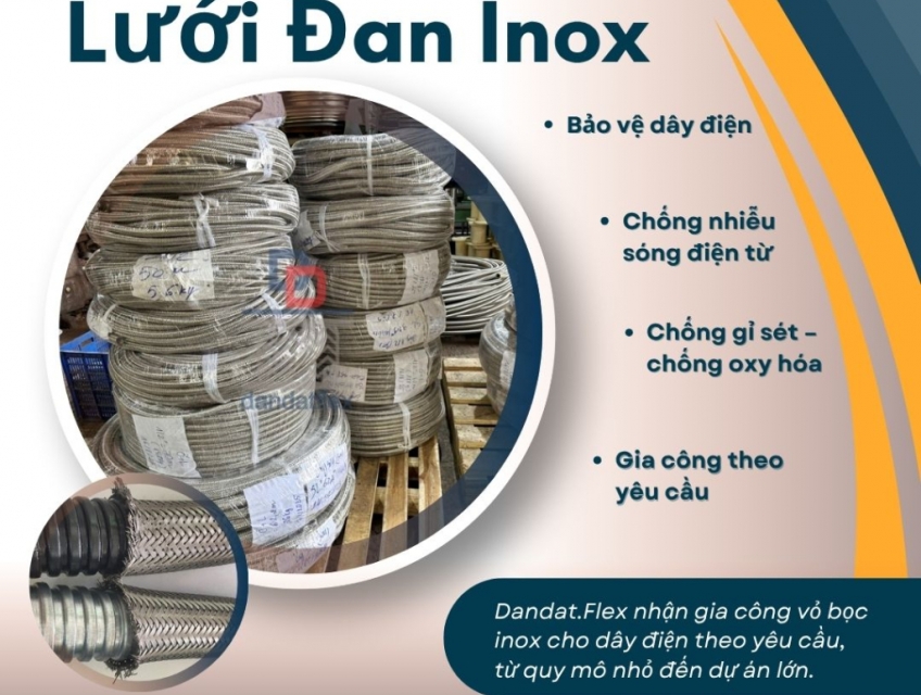 Dây điện bọc inox/ Dây điện bọc lưới inox 304/ Đan lưới dây điện chống nhiễu sóng