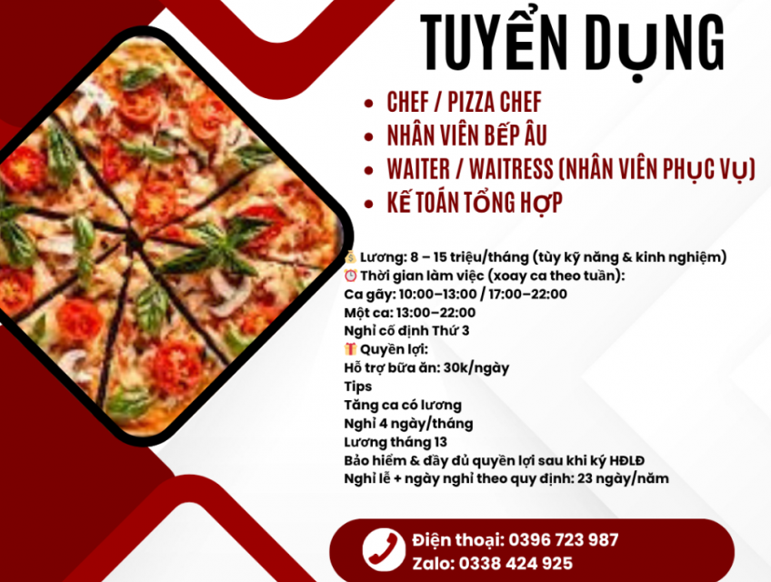 NHÀ HÀNG PIZZA – THẢO ĐIỀN, THỦ ĐỨC (Q2 cũ) TUYỂN DỤNG