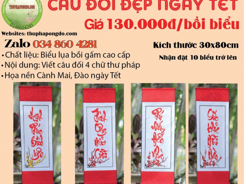 60+ câu đối thư pháp 4 chữ chúc Tết