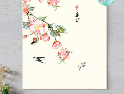 Tranh sơn dầu số hóa tự tô màu theo số có khung CÁNH ÉN CHÀO XUÂN