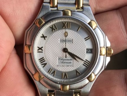 Kính phố đồng hồ Concord tự động, demi vàng đúc 18k, chánh hãng Thụy s