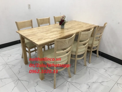 Bộ bàn ăn cabin 6 ghế gỗ cao su tự nhiên Nội thất Linco HCM