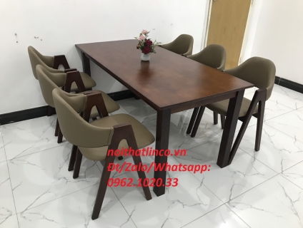 Bộ bàn ăn dài 1m6 6 ghế chữ A màu cafe nâu | Nội Thất Tphcm Sài Gòn