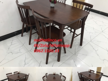 Bộ bàn ăn pinstool 7 nan 4 ghế màu cafe nâu giá rẻ | Nội Thất Linco TP